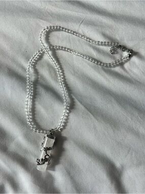 Silver Dragon Necklace with Clear Bead Chain